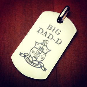Engravable Mens Large Flat Sterling Silver Dog Tag Necklace with Ball Chain - NSL210110 - Custom Engraved with a Fraternity Crest
