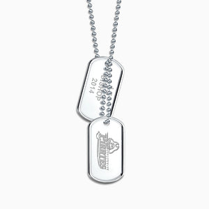 Engravable Men's Raised-Edge Double Sterling Silver Dog Tag Slider Necklace with Ball Chain and Extension Loop - Medium - NSL201028 - Custom Engraving on Both Tags