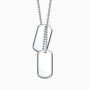 Engravable Men's Raised-Edge Double Sterling Silver Dog Tag Slider Necklace with Ball Chain and Extension Loop - Medium - NSL201028 - Zoom View