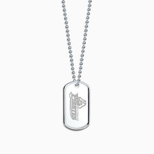 Engravable Mens Medium Raised-Edge Sterling Silver Dog Tag Slider Necklace with Ball Chain - NSL201030 - Front Logo Engraving