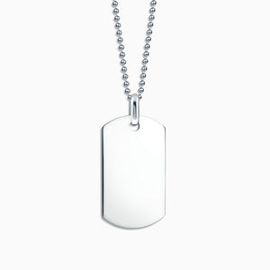 Engravable Mens Large Flat Sterling Silver Dog Tag Necklace with Ball Chain - NSL210110 - Zoom