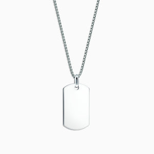 Engravable Men's Flat-Edge Sterling Silver Dog Tag Necklace with Box Link Chain - Large - NSL210512