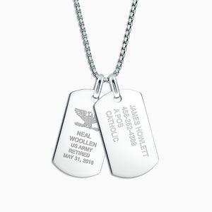 Engravable Men’s Flat-Edge Sterling Silver Double Dog Tag Necklace with Box Link Chain - Large - NSL230907 - Custom Engraving