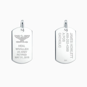 Engravable Men’s Flat-Edge Sterling Silver Double Dog Tag Necklace with Box Link Chain - Large - NSL230907 - Front and Back Engraving