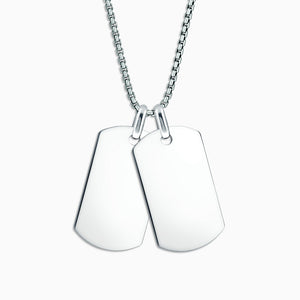 Engravable Men’s Flat-Edge Sterling Silver Double Dog Tag Necklace with Box Link Chain - Large - NSL230907 - Zoom View