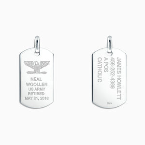 Men's Large Sterling Silver Flat Edge Dog Tag (Engravable) - PSL210110 - Front and Back Engraving