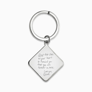 Personalized Sterling Silver Diamond Frame Photo Key Chain - KSL240830 - Back Custom Engraved with Handwriting