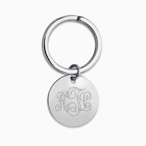 Personalized Sterling Silver Circle Frame Photo Key Chain - KCSL240831 - Back Engraved Monogram