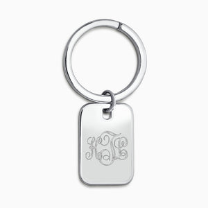 Personalized Sterling Silver Rectangle Frame Photo Key Chain - KCSL240832 - Back Engraved with Interlocking Script Monogram