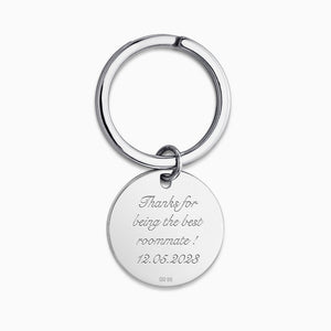 Engravable Sterling Silver Circle Tag Keychain - KCSL250225 - Back Text Engraving