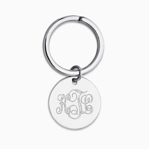 Engravable Sterling Silver Circle Tag Keychain - KCSL250225 - Interlocking Script Monogram