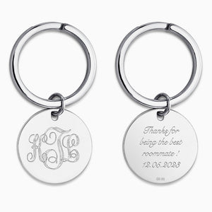 Engravable Sterling Silver Circle Tag Keychain - KCSL250225 - Custom Engraved on Front and Back