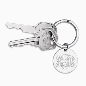 Engravable Sterling Silver Circle Tag Keychain - KCSL250225 - With Split Ring