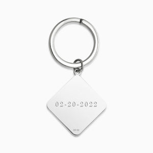 Engravable Sterling Silver Diamond Frame Keychain - KCSL250226 - Back Engraving