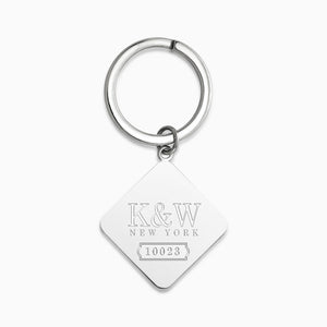 Engravable Sterling Silver Diamond Frame Keychain - KCSL250226 - Custom Engraved
