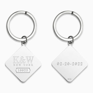 Engravable Sterling Silver Diamond Frame Keychain - KCSL250226 - Custom Engraved on Front and Back