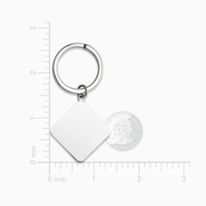 Engravable Sterling Silver Diamond Frame Keychain - KCSL250226 - Size measurements.