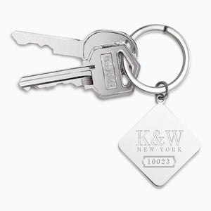 Engravable Sterling Silver Diamond Frame Keychain - KCSL250226 - With Split Ring