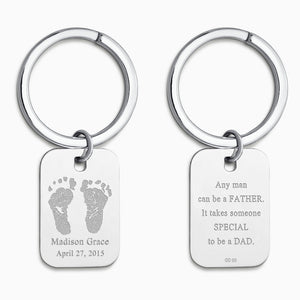 Custom Engraved Sterling Silver Rectangle-Tag Baby Footprint Keychain - Front and Back Engraving - KCSL250617