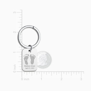 Custom Engraved Sterling Silver Rectangle-Tag Baby Footprint Keychain Size - KCSL250617
