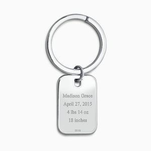 Custom Engraved Baby Footprint Sterling Silver Rectangle Photo Frame Keychain - KCSL250626 - Birth Details Engraving