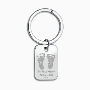 Custom Engraved Baby Footprint Sterling Silver Rectangle Photo Frame Keychain - KCSL250626 - Custom Engraved Baby Footprints and Birth Details