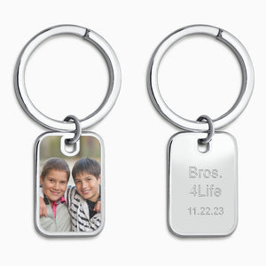 Personalized Sterling Silver Rectangle Frame Photo Key Chain - KCSL240832 - Color Photograph Printed on the Front and Engraved with Text on the Back