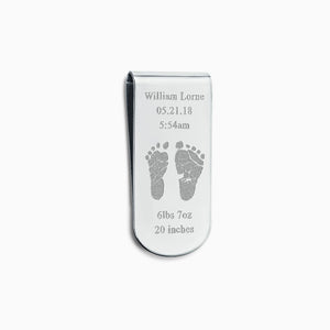 Custom Engraved Curved-Edge Sterling Silver Baby Footprint Money Clip - MSL250511