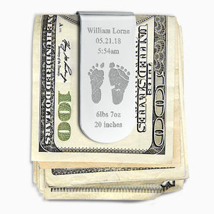 Custom Engraved Curved-Edge Sterling Silver Baby Footprint Money Clip - MSL250511 - Cash