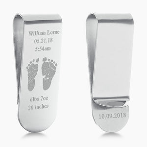 Custom Engraved Curved-Edge Sterling Silver Baby Footprint Money Clip - MSL250511 - Front and Back Engraving