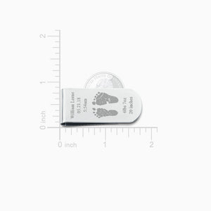 Custom Engraved Curved-Edge Sterling Silver Baby Footprint Money Clip - MSL250511 - Size