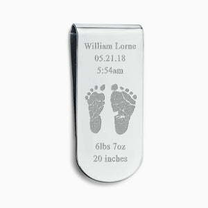 Custom Engraved Curved-Edge Sterling Silver Baby Footprint Money Clip - MSL250511 - Zoom