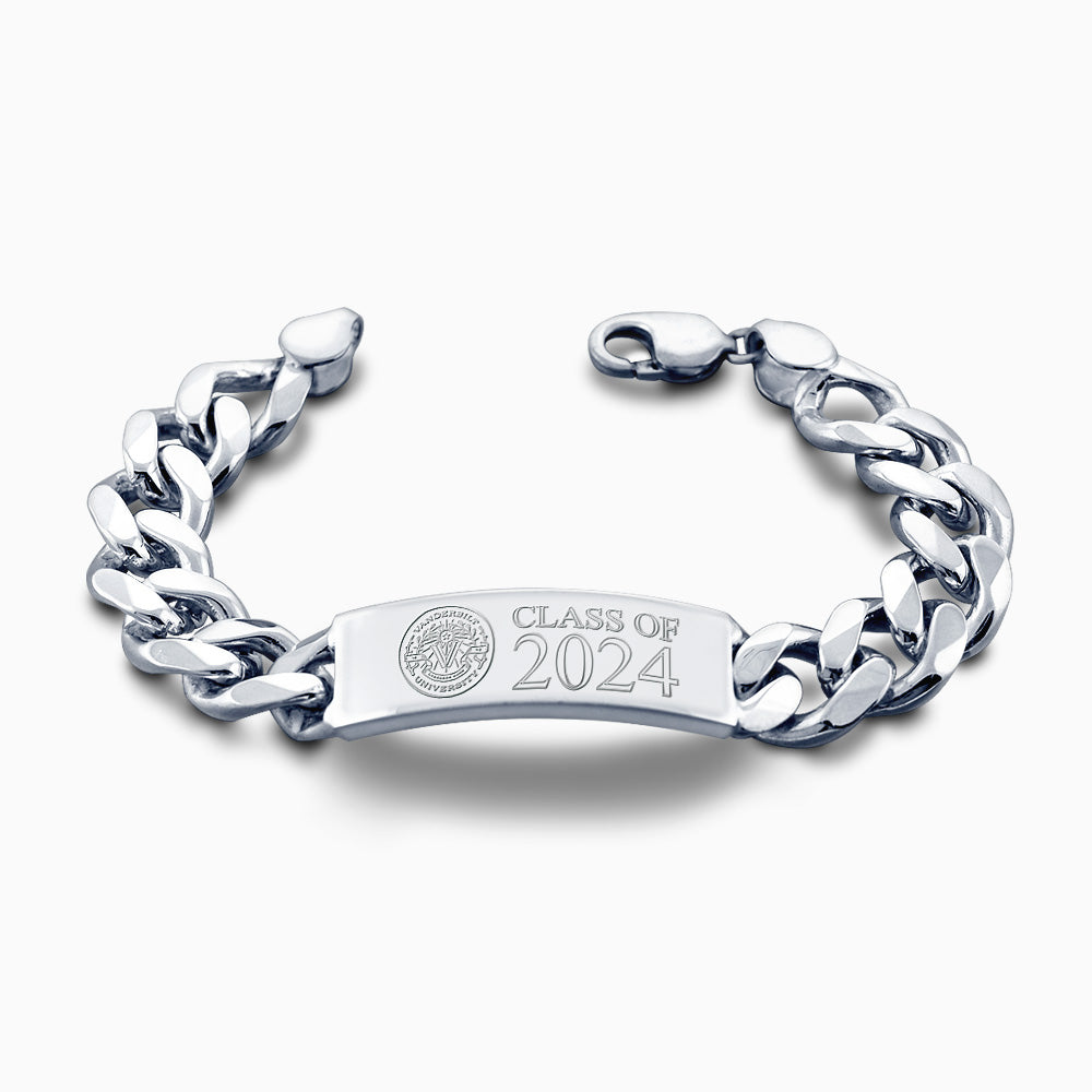 Engravable Mens 400-Gauge Sterling Silver Cuban-Link Graduation ID Bracelet - BSL240429