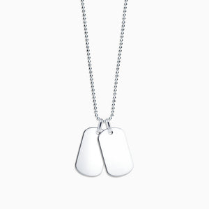 Engravable Men's Sterling Silver Flat Edge Double Dog Tag Necklace - Medium - NSL0608012