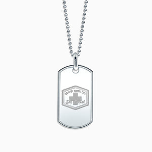 Engravable Men's Raised-Edge Sterling Silver Dog Tag Necklace with Bead Chain - Large - NSL140720L - Zoom Engraving Detail