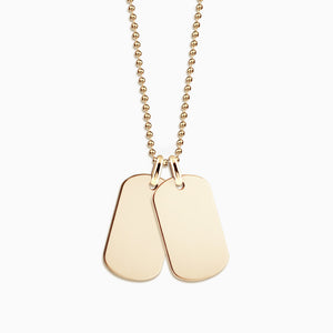 Engravable Men's Flat-Edge 14k Gold Double Dog Tag Necklace with Bead Chain - Medium - NYG0608012 - Zoom
