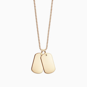 Engravable Men's Flat-Edge 14k Gold Double Dog Tag Necklace with Bead Chain - Medium - NYG0608012