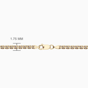 Engravable Men's Medium 14k Yellow Gold Flat-Edge Dog Tag Necklace with Box-Link Chain - NYG060802 - Chain Size Detail