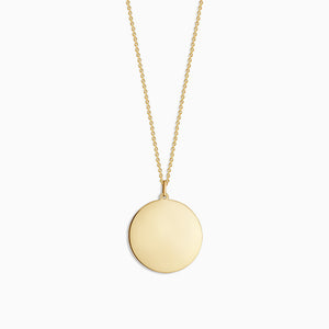 Engravable 1 inch 14k Yellow Gold Disc Charm Necklace with Cable Chain - NYG130421
