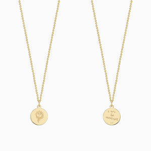 Engravable 1/2 inch 14k Yellow Gold Disc Charm Necklace with Cable Chain - NYG130426 - Front and Back Engraving of a Child's Artwork