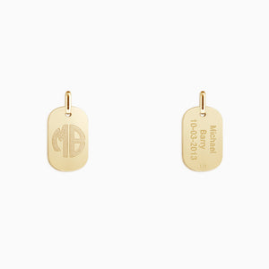 Engravable Men's Small 14k Yellow Gold Flat-Edge Dog Tag Necklace with Ball Chain - NYG130924 - Front and Back Engraving