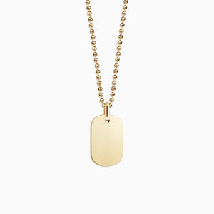 Engravable Men's Small 14k Yellow Gold Flat-Edge Dog Tag Necklace with Ball Chain - NYG130924 - Zoom View