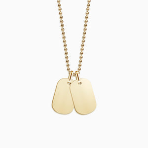 Engravable Men's Small 14k Yellow Gold Flat-Edge Double Dog Tag Necklace with Ball Chain - NYG1309242 - Zoom View