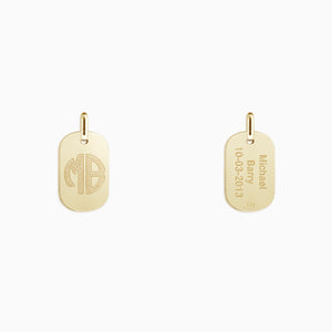 Engravable Men's Small 14k Yellow Gold Flat-Edge Dog Tag Necklace with Box-Link Chain - NYG130925 - Front and Back Engraving Detail