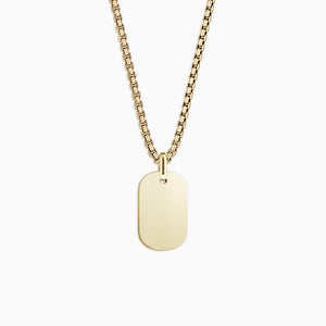 Engravable Men's Small 14k Yellow Gold Flat-Edge Dog Tag Necklace with Box-Link Chain - NYG130925 - Zoom View