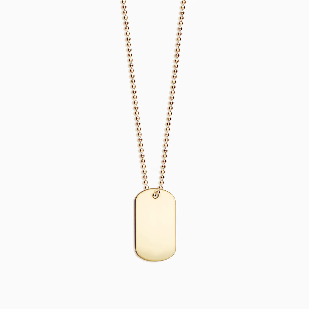 Engravable Men's Flat-Edge 14k Yellow Gold Dog Tag Slider Necklace with Ball Chain - Medium - NYG210604