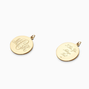 Engravable, 1 inch 14k Yellow Gold Interlocking-Script Monogram Disc Charm Pendant - PYG061011 - Front and Back Engraving