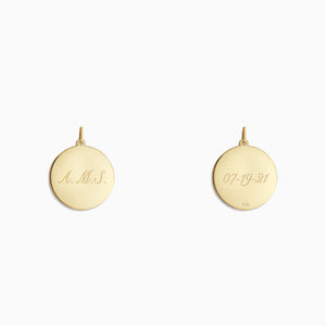 Engravable 7/8 inch 14k Yellow Gold Disc Charm Pendant - PYG130420 - Engraved with 3 Initials and a Date