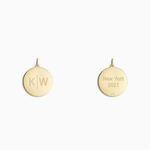 Engravable 7/8 inch 14k Yellow Gold Disc Charm Pendant - PYG130420 - Engraved Initials and Location