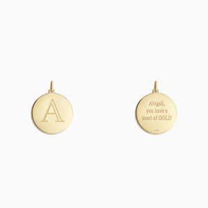 Engravable 7/8 inch 14k Yellow Gold Disc Charm Pendant - PYG130420 - Engraved Initial and Inscription Text
